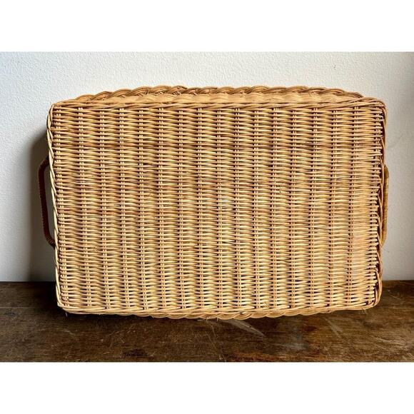 Vintage Wicker Rectangular Serving Tray with Handles | Cottagecore - Picture 8 of 8